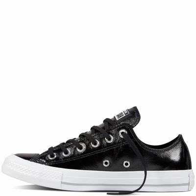 Converse Chuck Taylor All Star Crinkled Patent Leather Low Tops Womens - Black/Black/White Shoes (781LZAMO)